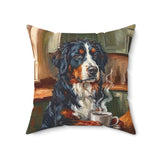 "Before Coffee" - Bernese Mountain Dog Throw Pillow - Dog Lover Wall Art Home Decor