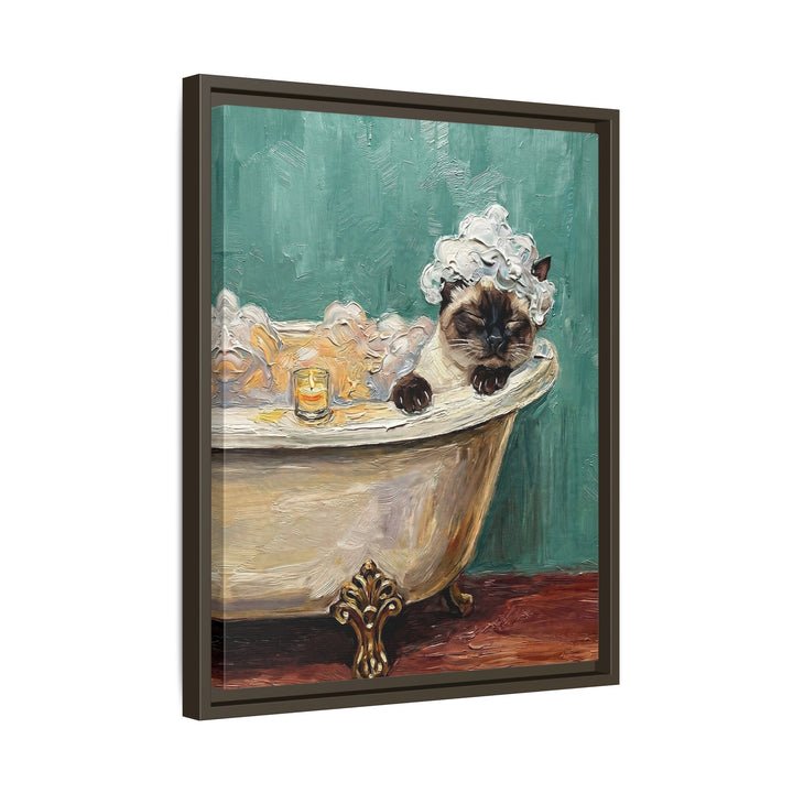 "Spa Day" - Colorpoint Vertical Framed Canvas - Cat Lover Wall Art