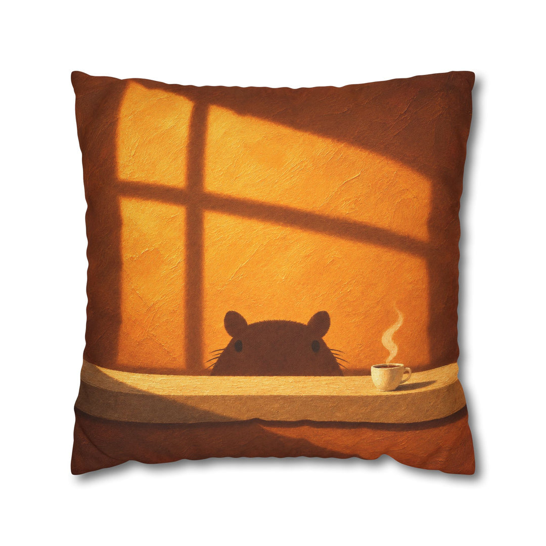 Second Sunrise – Capybara Wall Art with an Amber Wall and Warm Shadows – Pillow / Cover
