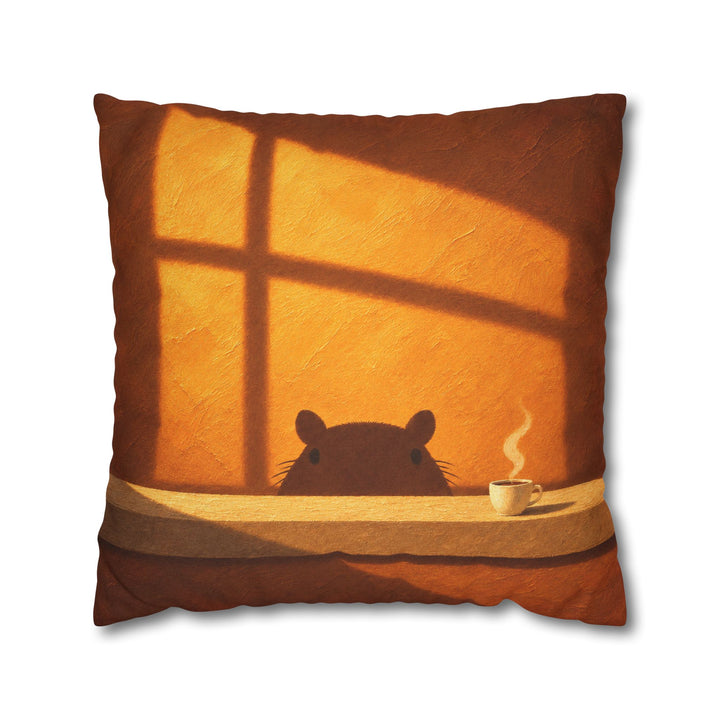 Second Sunrise – Capybara Wall Art with an Amber Wall and Warm Shadows – Pillow / Cover