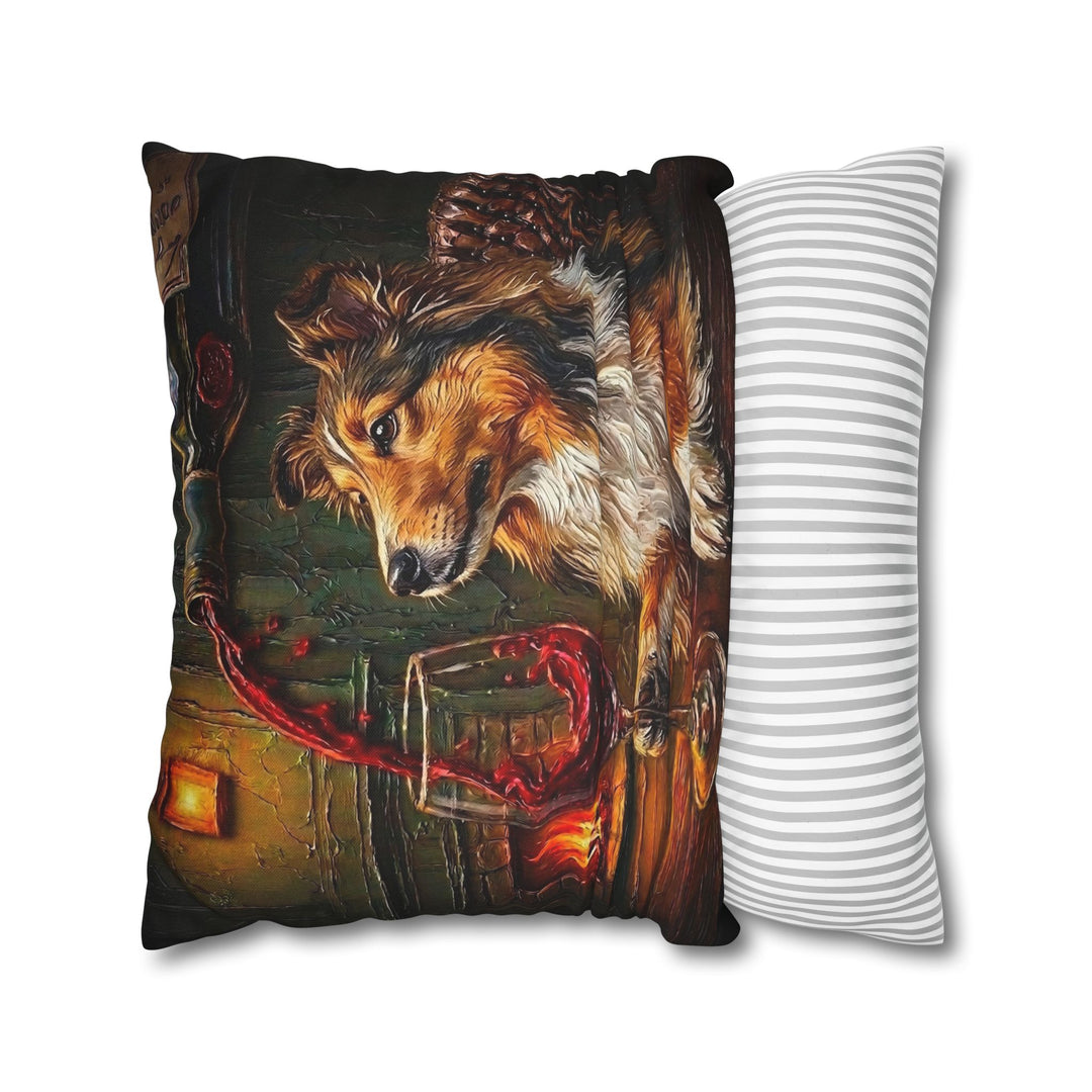 "Wine & Woof" - Shetland Sheepdog Throw Pillow - Dog Lover Home Decor