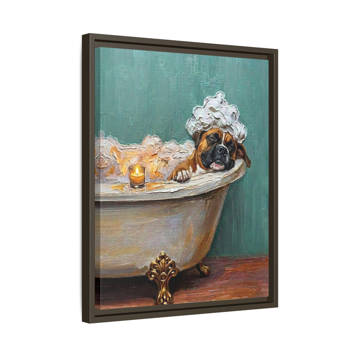 "Spa Day" - Boxer Vertical Framed Canvas - Dog Lover Wall Art