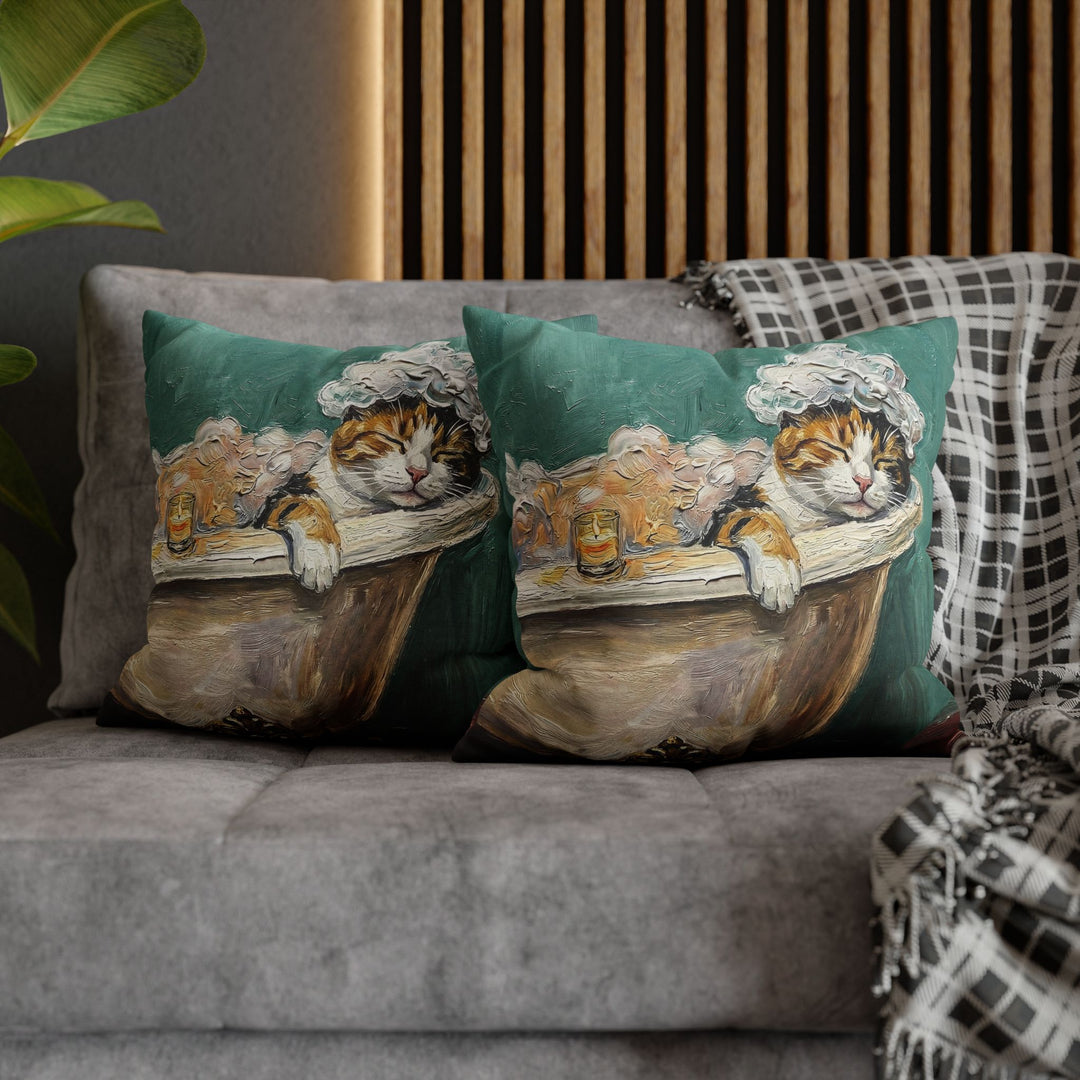 "Spa Day" - Calico Throw Pillow - Cat Lover Home Decor