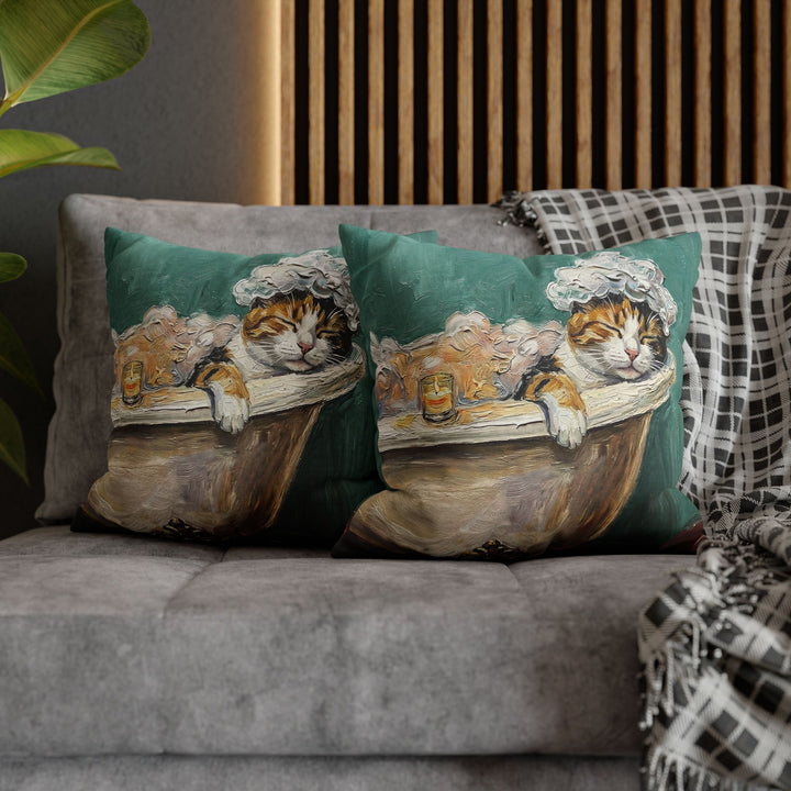 "Spa Day" - Calico Throw Pillow - Cat Lover Home Decor
