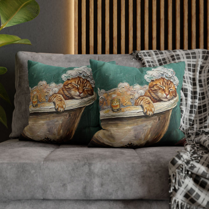 "Spa Day" - Orange Ginger Tabby Pillow Cover - Cat Lover Home Decor