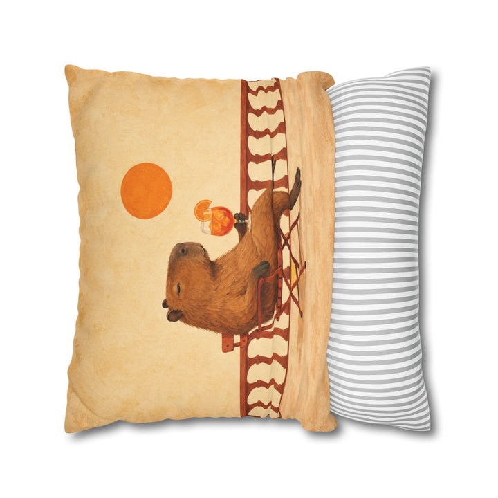 Aperol Hour – Aperol Spritz with a Capybara on a Golden Balcony – Pillow / Cover