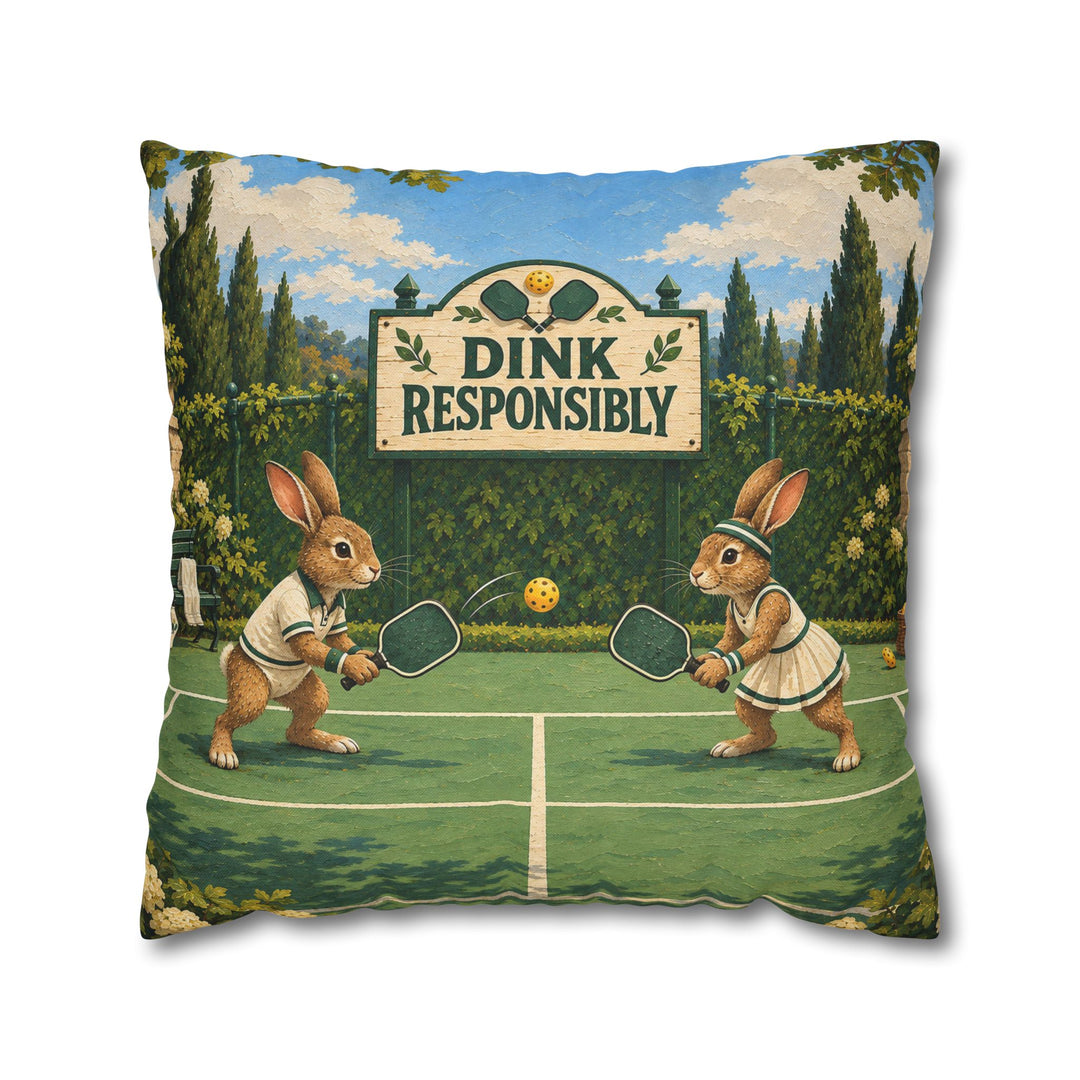 Dink Responsibly – Pickleball Art with Two Rabbits at the Kitchen Line – Pillow / Cover