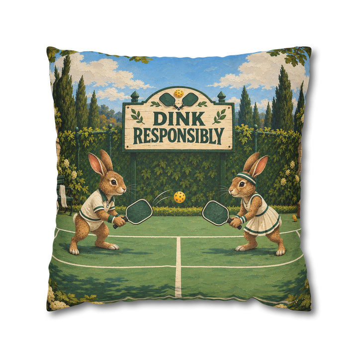 Dink Responsibly – Pickleball Art with Two Rabbits at the Kitchen Line – Pillow / Cover