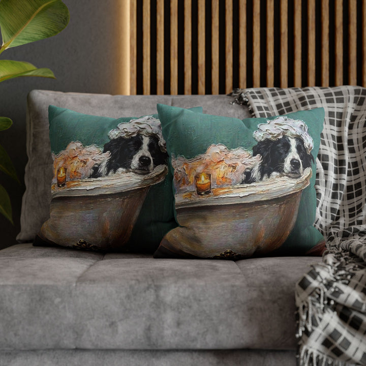 "Spa Day" - Border Collie Throw Pillow - Dog Lover Wall Art Home Decor