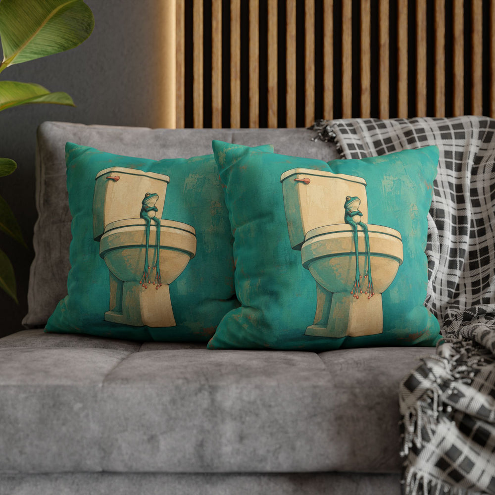 Small Frog, Big Throne – Funny Toilet Art with a Porcelain Monarch – Pillow / Cover