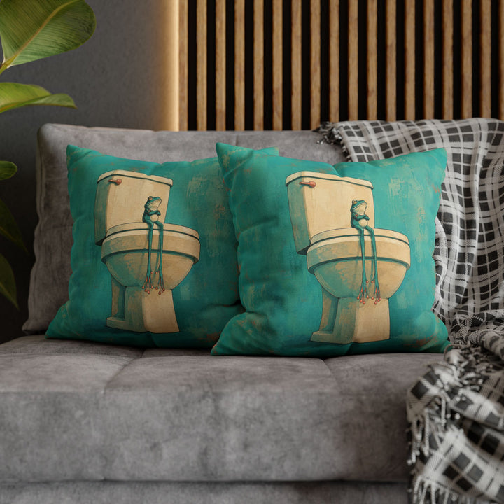 Small Frog, Big Throne – Funny Toilet Art with a Porcelain Monarch – Pillow / Cover