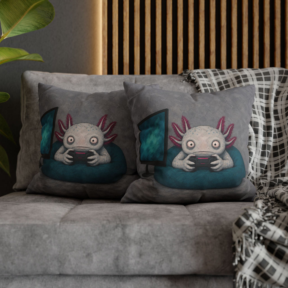 One More Level – Gaming Wall Art with an Axolotl in Monitor Glow – Pillow / Cover