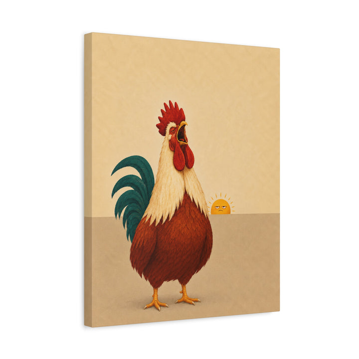 The Morning Announcement – Rooster Art with a Full Theatrical Dawn Crow – Canvas / Framed Canvas