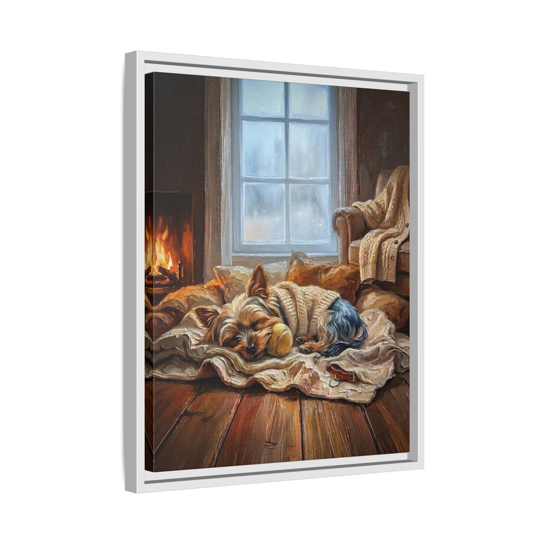 "Calm Memories" - Yorkie Vertical Framed Canvas - Dog Lover Wall Art
