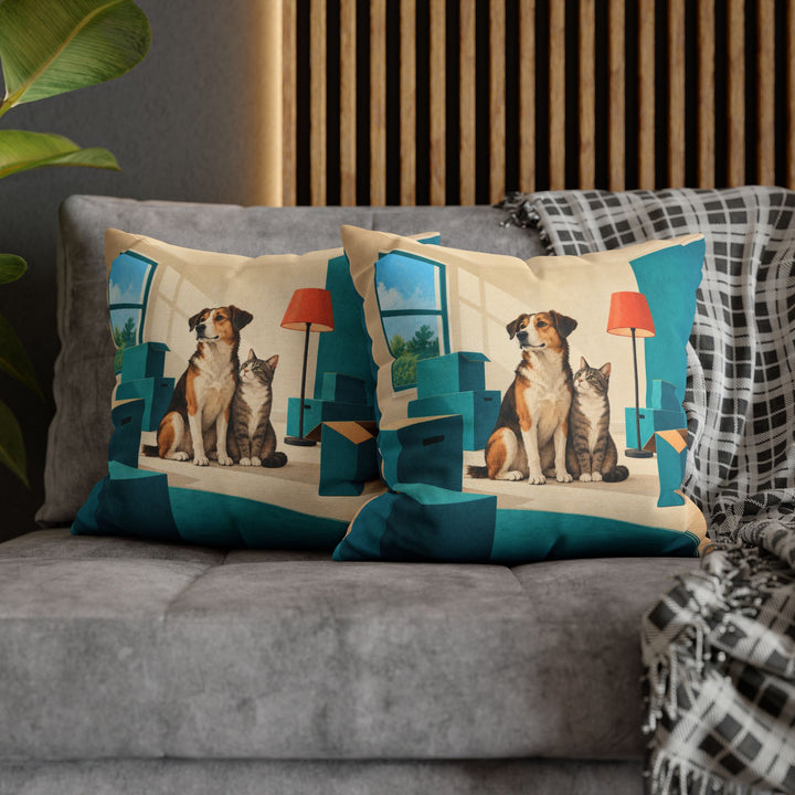 Home Sweet Chaos – Eclectic Wall Art with Moving Boxes in an Empty Room – Pillow / Cover