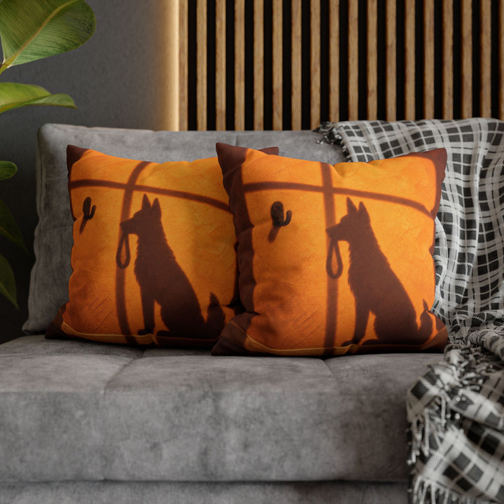 Any Minute Now – Dog Wall Art with an Amber Wall and Hard Shadows – Pillow / Cover