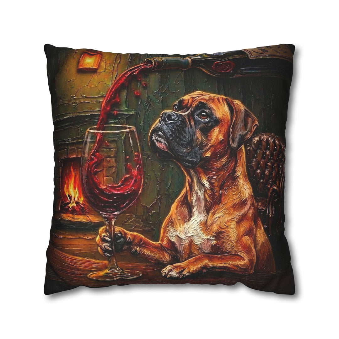 "Wine & Woof" - Boxer Pillow Cover - Dog Lover Home Decor