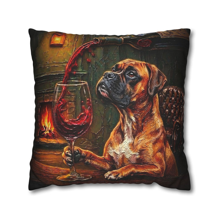 "Wine & Woof" - Boxer Pillow Cover - Dog Lover Home Decor