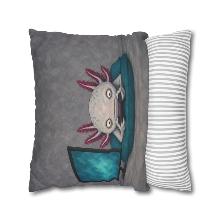 One More Level – Gaming Wall Art with an Axolotl in Monitor Glow – Pillow / Cover