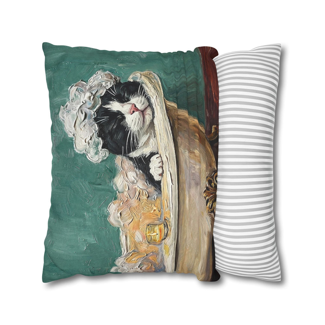"Spa Day" - Tuxedo Pillow Cover - Cat Lover Home Decor