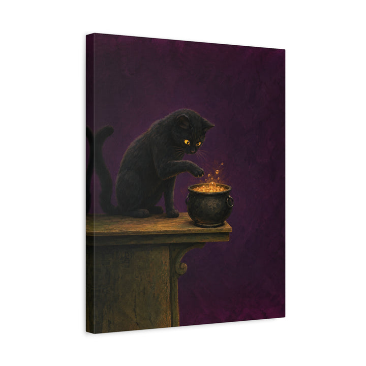 Potion Quality Control – Whimsigoth Decor with a Paw Over a Bubbling Brew – Canvas / Framed Canvas