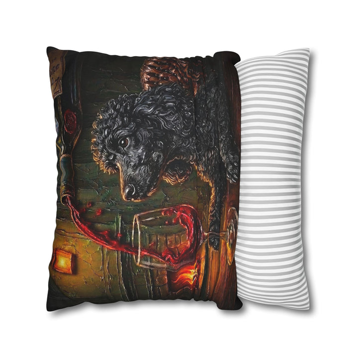 "Wine & Woof" - Poodle Throw Pillow - Dog Lover Home Decor