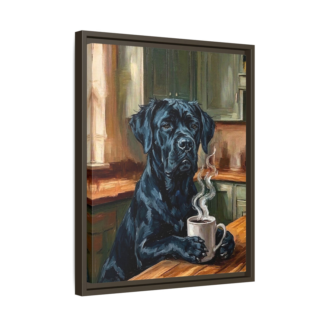 "Before Coffee" - Cane Corso Vertical Framed Canvas - Dog Lover Wall Art