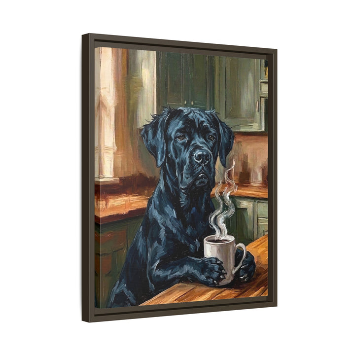 "Before Coffee" - Cane Corso Vertical Framed Canvas - Dog Lover Wall Art