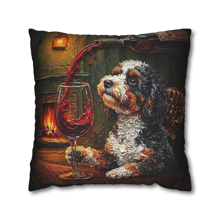 "Wine & Woof" - Bichon Frise Pillow Cover - Dog Lover Home Decor
