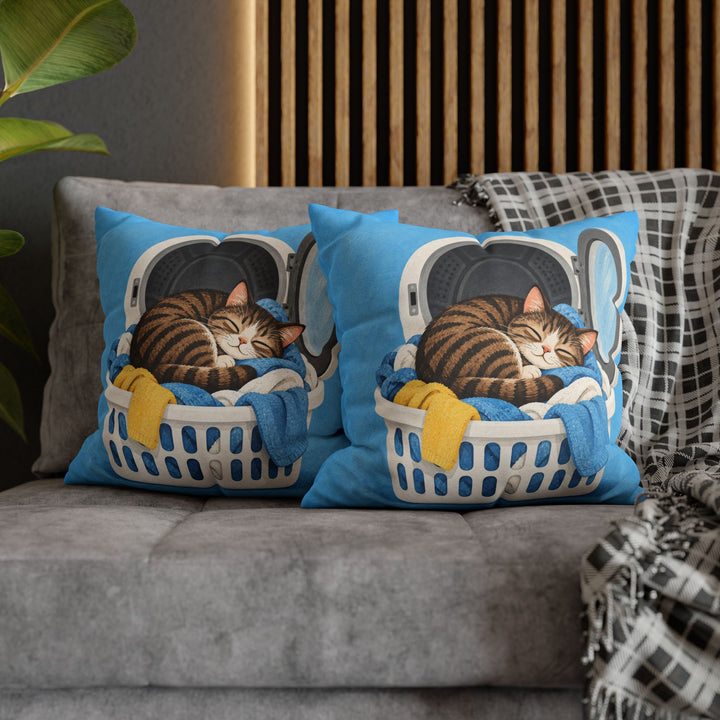 Warm Load – Laundry Room Art with a Tabby in Fresh Linens – Pillow / Cover