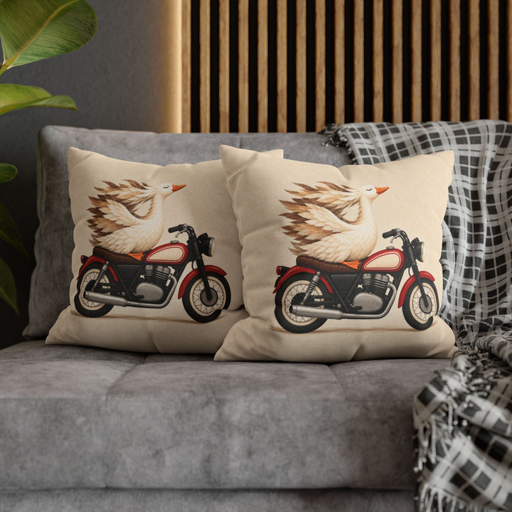 Wind Therapy – Motorcycle Art with a Goose Riding Pillion – Pillow / Cover