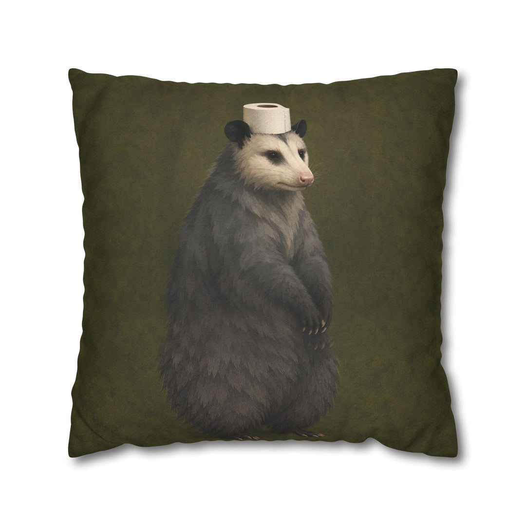 The Crown Jewel – Toilet Paper Art with a Formal Opossum on Moss Green – Pillow / Cover