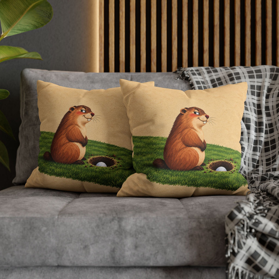 Gopher's Revenge – Golf Wall Art with a Smug Gopher on the Fairway – Pillow / Cover