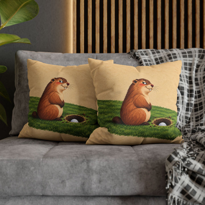 Gopher's Revenge – Golf Wall Art with a Smug Gopher on the Fairway – Pillow / Cover