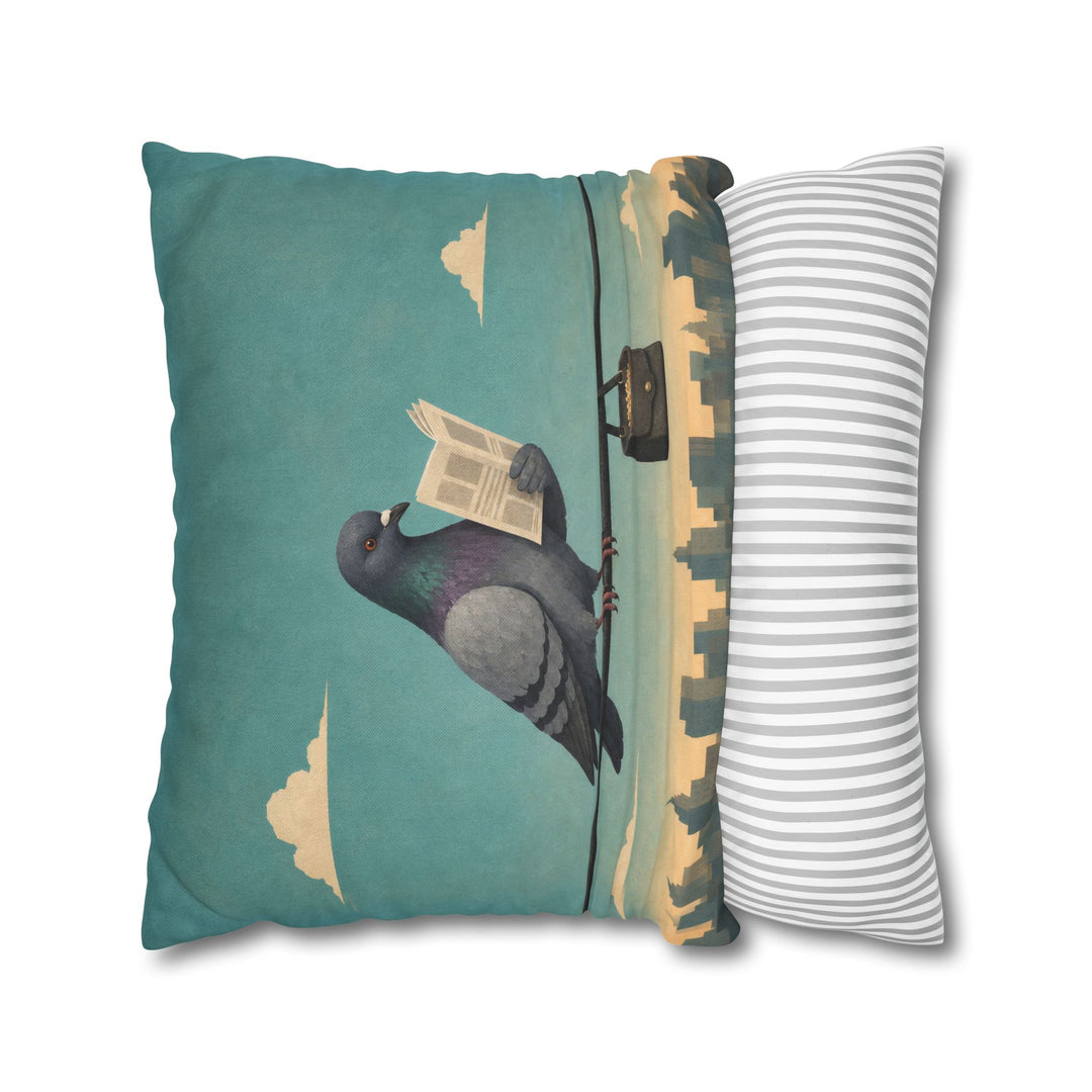 The Morning Commute – Pigeon Art with a Power Line Reader at Dawn – Pillow / Cover