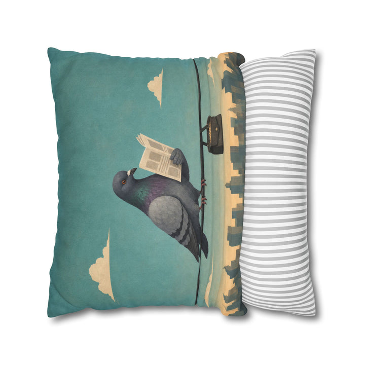 The Morning Commute – Pigeon Art with a Power Line Reader at Dawn – Pillow / Cover