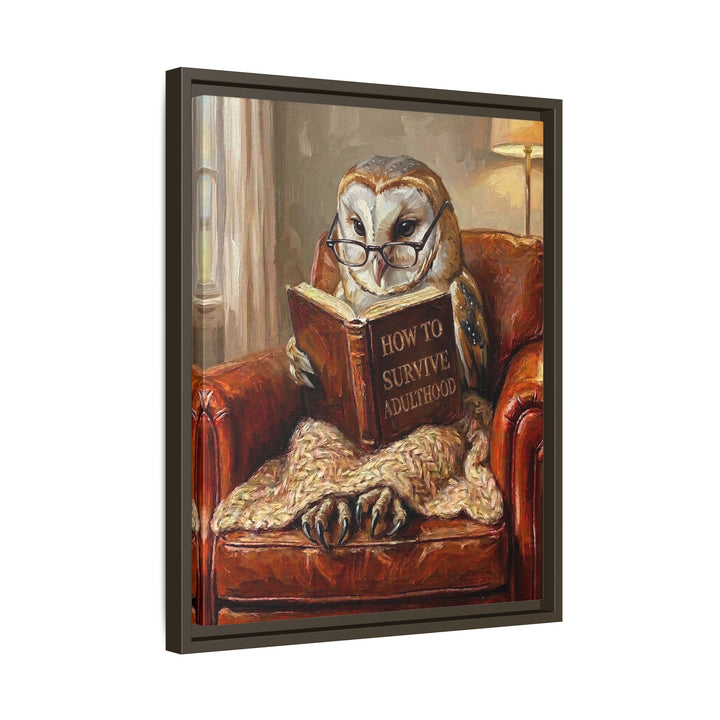 "Survive Adulthood" - Owl Vertical Framed Canvas - Spirit Animal Wall Art