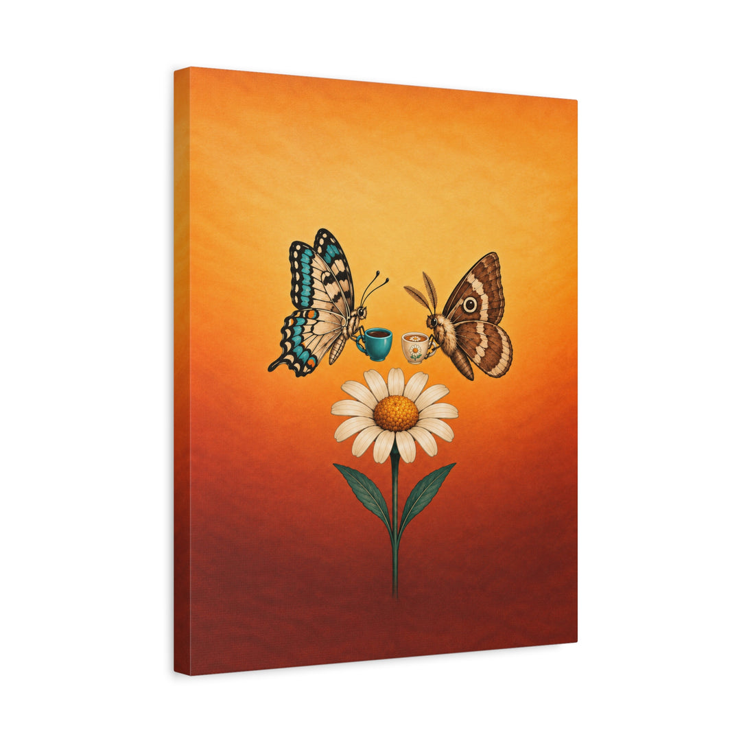 Garden Shift Change – Butterfly Wall Art with a Dusk Handover at a Flower – Canvas / Framed Canvas
