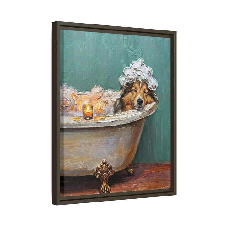 "Spa Day" - Shetland Sheepdog Vertical Framed Canvas - Dog Lover Wall Art