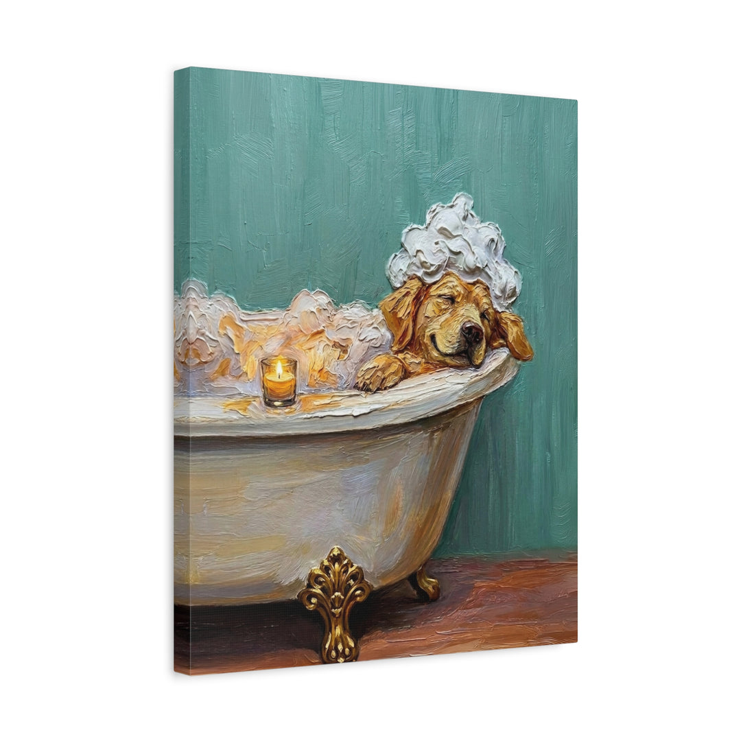 "Spa Day" - Golden Retriever Vertical Canvas - Dog Lover Wall Art