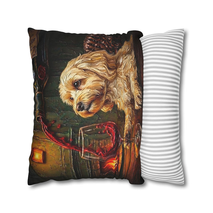 "Wine & Woof" - Havanese Throw Pillow - Dog Lover Home Decor
