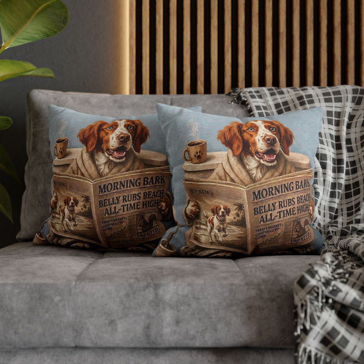 "Morning Business" - Brittany Spaniel Pillow Cover - Dog Lover Home Decor