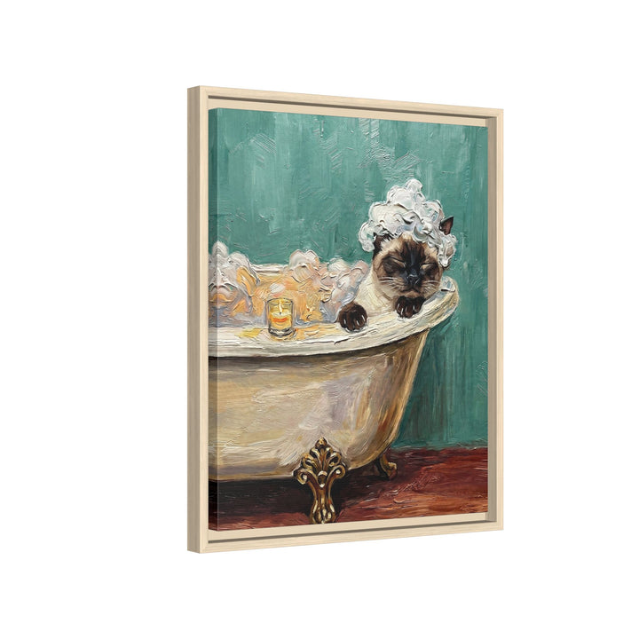"Spa Day" - Colorpoint Vertical Framed Canvas - Cat Lover Wall Art
