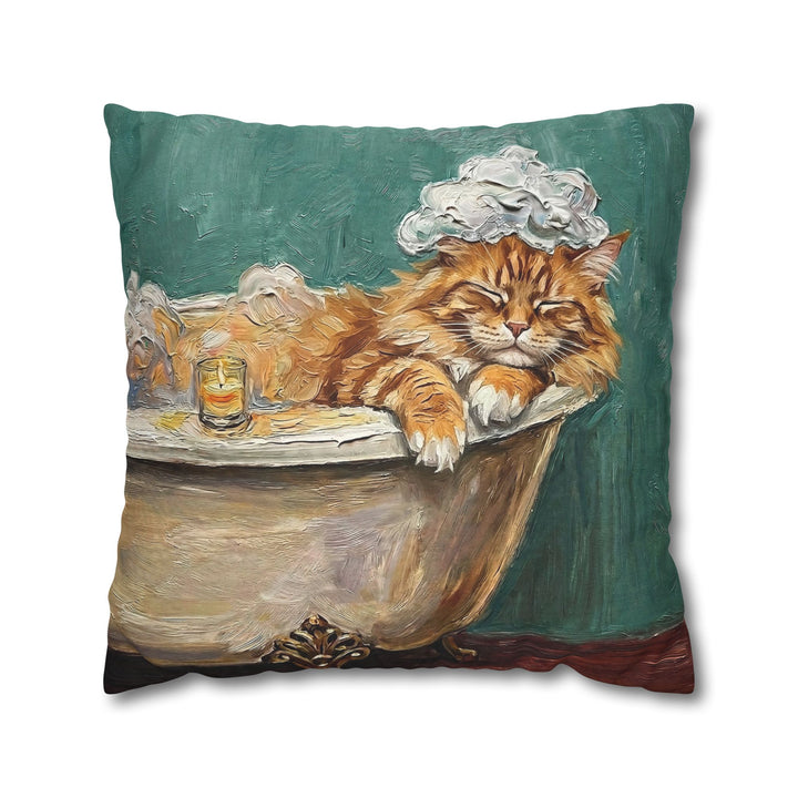 "Spa Day" - Fluffy Orange Longhair Pillow Cover - Cat Lover Home Decor