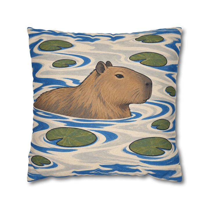 Slow River – Therapy Office Decor with a Drifting Capybara – Pillow / Cover