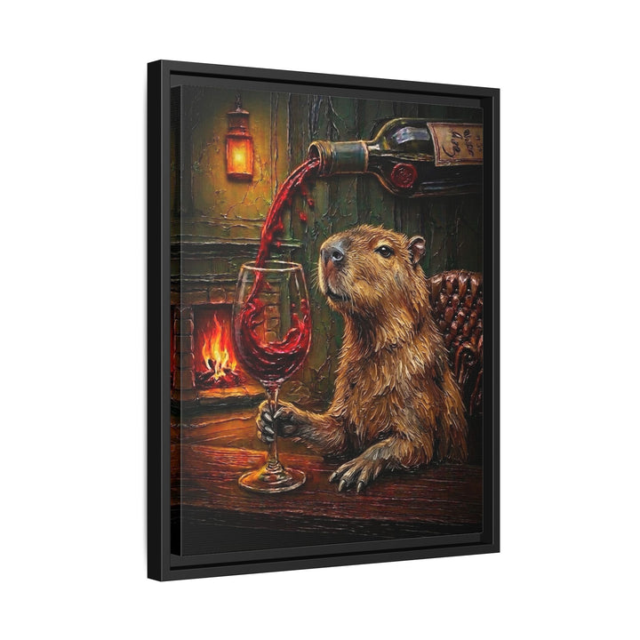 "Wine & Spirit" - Capybara Vertical Framed Canvas - Spirit Animal Wall Art