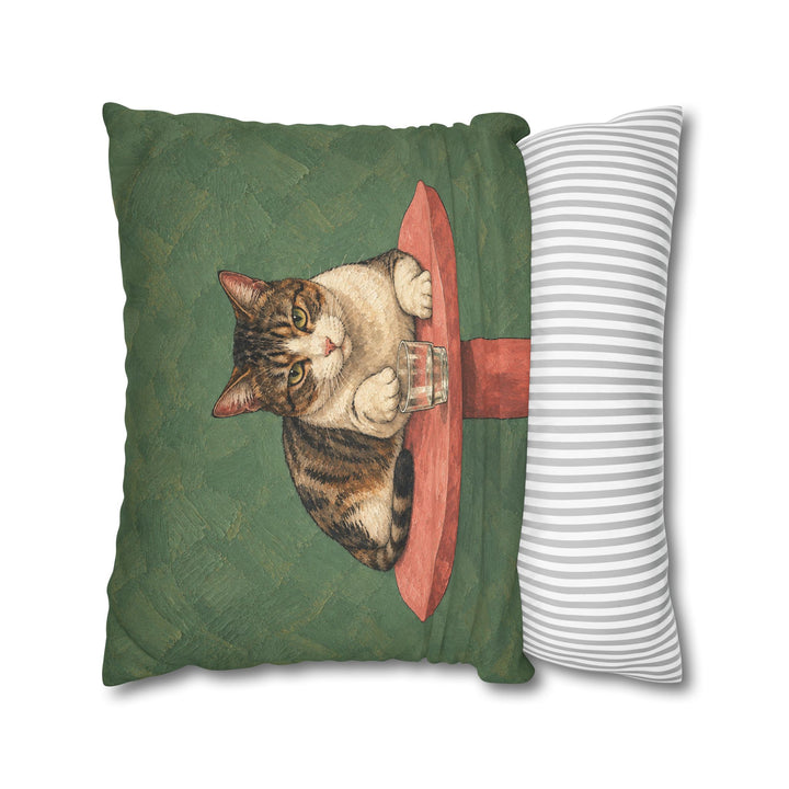 The Gravity Test – Funny Cat Art with a Paw Above the Table Edge – Pillow / Cover