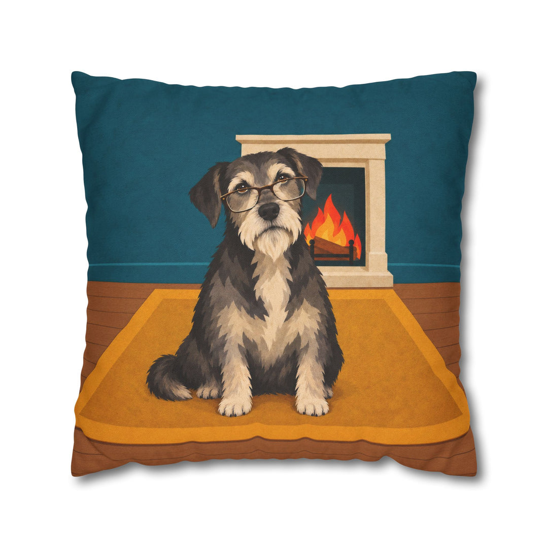Old Soul – Dog Artwork with a Grey Muzzle by the Fireplace – Pillow / Cover