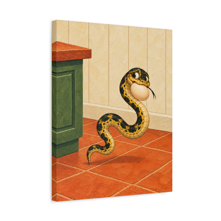 The Egg Heist – Funny Kitchen Art with a Snake and a Stolen Breakfast – Canvas / Framed Canvas