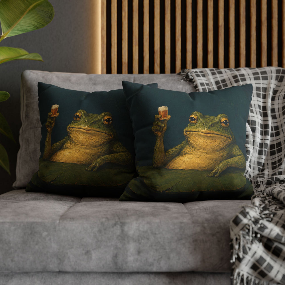 Hoppy Hour – Beer Wall Art with a Frog at a Lily Pad Bar – Pillow / Cover